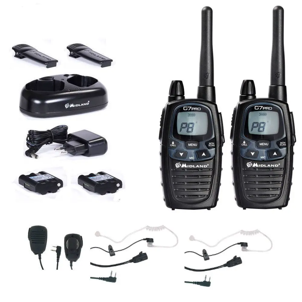 Walkie Talkie (2 x Midland G7 XTR + Laadstation)
