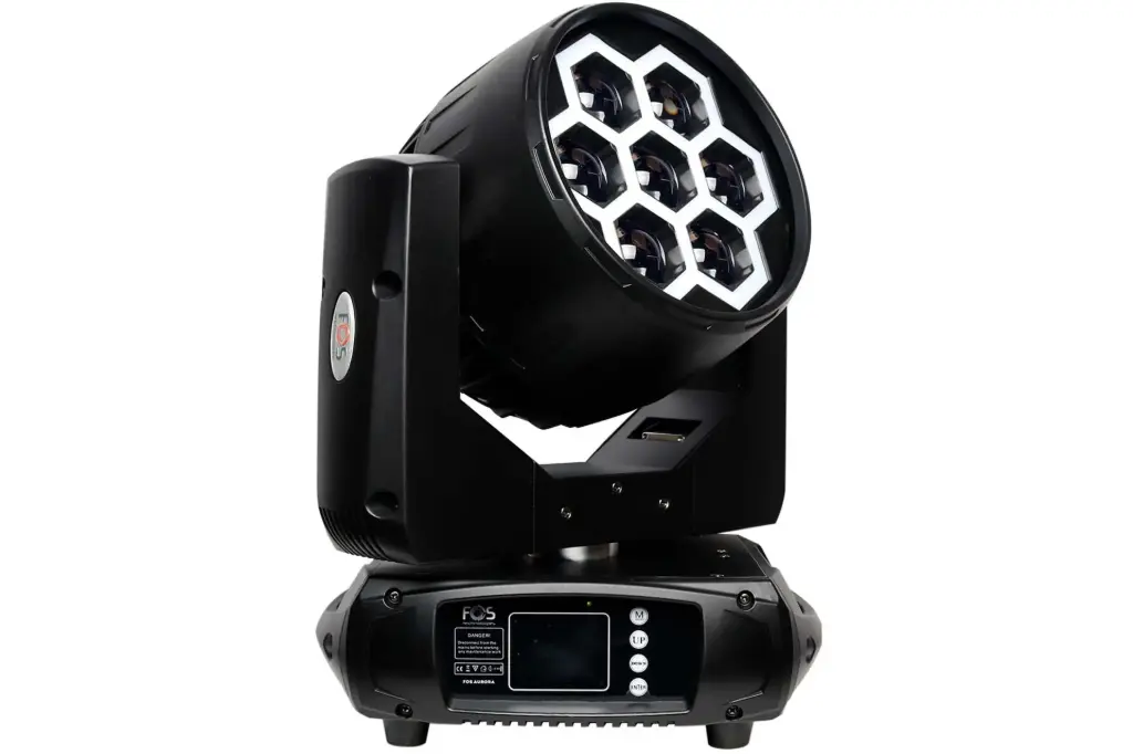 FOS Moving head Beam/Wash, 7 leds 40watt 4in1 RGBW, 7 pixel control rings , 6-60° Electronic Zoom
