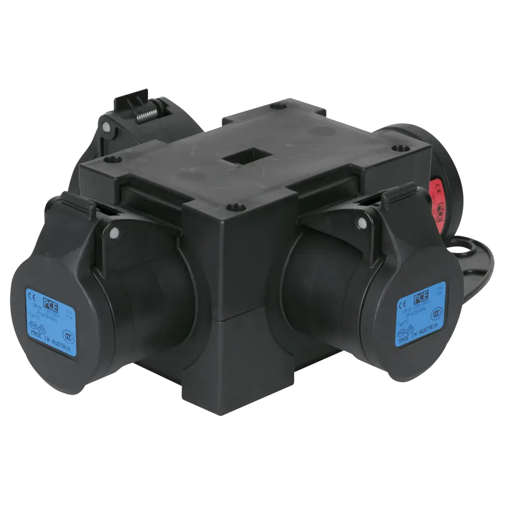 Stroomovergang CEE16 3x400V mannelijk  naar 3 x CEE 16A vrouwelijk