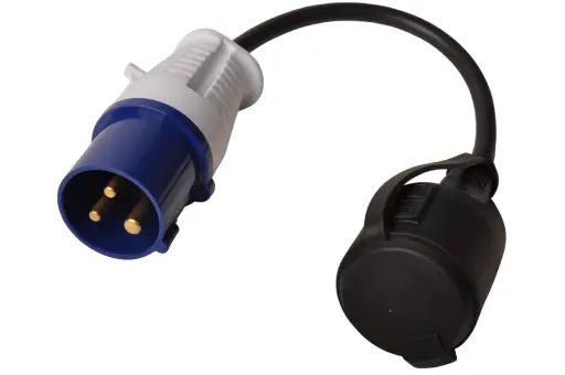 Stroomovergang Mannelijke CEE 16A naar vrouwelijke  verdeelblok 4 x Shuco (1,5m)